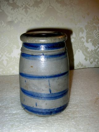 Rare Small 6 1/2 " Stripe Stoneware Wax Sealer Crock