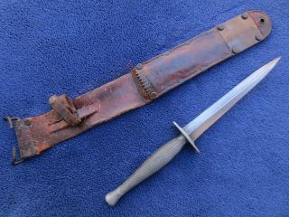 Rare Ww2 Usmc Raider Knife Dagger Stiletto And Leather M6 Milsco Sheath