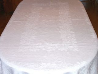 Vintage Irish Linen Damask Tablecloth,  102 " Banquet Sized,  Chrysanthemum,  C1930