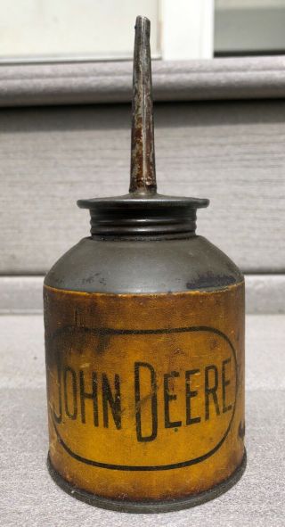 Vintage John Deere Yellow Tractor Oil Can Very Scarce Rare J.  E.  Tarbell Store