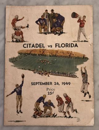 September 24,  1949 The Citadel Vs Florida Gators Vintage Football Program Rare