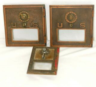 3 Vintage 1900 ' s BRASS MAIL BOX DOORS w/GLASS 1 6 