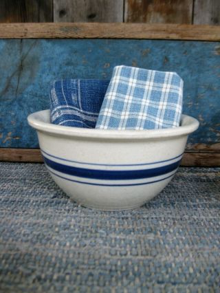 Small Antique Stoneware Mixing Bowl W Blue Stripes 6 - 1/2 " Diameter
