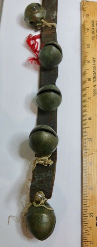 Vintage Antique Foundry Bronze Brass Leather Strap Horse Jingle Sleigh Bells