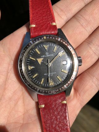 1960’s Vintage Helbros Swiss Skin Diver Watch Rare Tropical Bezel