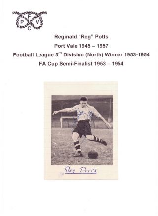 Reg Potts Port Vale 1945 - 1957 Rare Hand Signed Picture Cutting