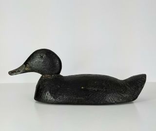 Vintage Carved Wood Folk Art Black Duck Decoy Bird Sculpture 13.  5 " Primitive