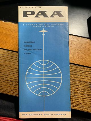 Pan American World Airways 1957 System Time Table Rare Spanish Edition