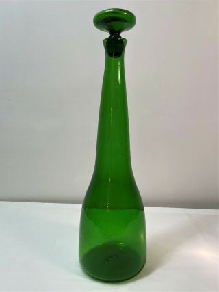 Rare Husted Dark Green Blenko Decanter.  Mid Century Modern Art Glass.
