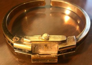 Vintage HENO Hinged Cuff Womens Watch 17 Jewels Swiss,  Gold & Black Enamel 2