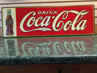 Rare Vintage Drink Coca Cola Tin Sign 12 " X35 " With 1923 Christmas Bottle