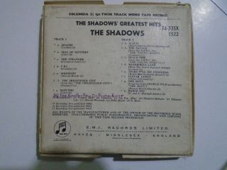Shadows Greatest Hits.  Rare Reel To Reel Twin Track Mono Tape.  TA - 33SX 1522. 2