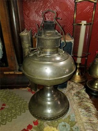 Antique 1897 Metal B&h Bradley Hubbard Kerosene Oil Lamp Pierced Geometric Base