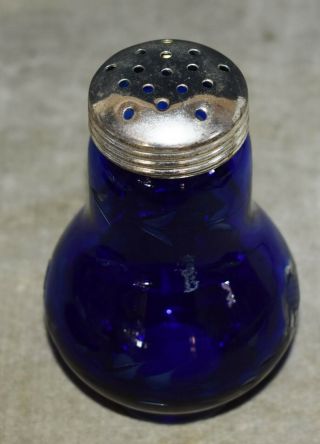 Rare Vintage Cobalt Glass Etched Sugar Shaker – Antique – Hobbs