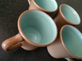 4 Rare Taylor Smith & Taylor Chateau Buffet Coffee Cups Mugs Turquoise Brown