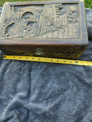 Antique Asian Wooden Jewelry Box Storage Chineese Japaneese Hand Carved Vintage