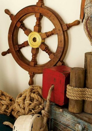 Boat Ship Wheel Brown Wooden Steering Wheel Wall Decor 18 Inch Nautical Antique