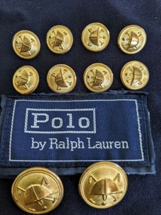 Rare Ralph Lauren Polo Helmet Set 10 Gold Blazer Jacket Replacement Buttons Htf