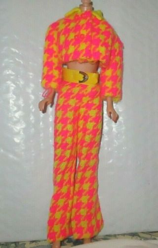 Vintage Barbie Check The Suit 1794 Pink Yellow Pants Jacket Houndstooth