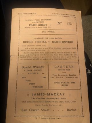 Buckie Thistle V Raith Rovers Rare Match Programme 11/2/61 1961 Check Photos
