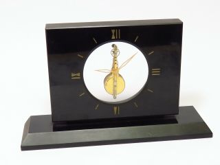 Vtg Jaeger LECOULTRE SWISS Skeleton Black Gold Desk Mantle Clock 16 JEWELS Rare 2