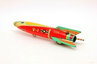 Rare Cragstan Masudaya Vintage Sparkling V - 1 USAF Tin Rocket w/ Box 6