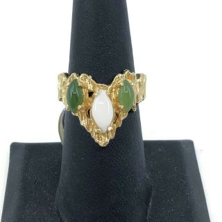 18 K Hge Nephrite Jade Ring Size 7 1/2,  Vintage Nos Rings,  Gemstone Ring