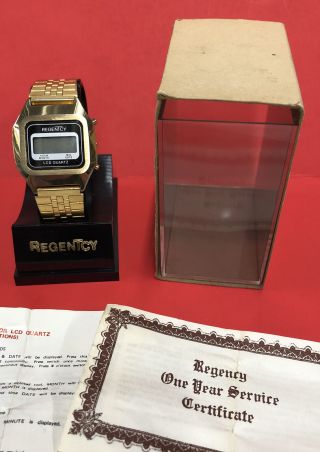 Vtg Regentcy Lcd Quartz Digital Wrist Watch 1970s Nos Display Box W/ Papers
