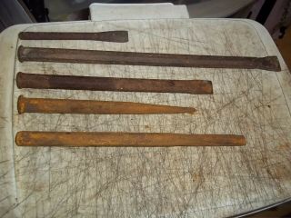 5 Vintage Antique Cold Chisels Ranging From 6 - 14 " 1 " Blade - Pointy Center Punch