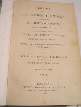 NARRATIVE OF A VOYAGE ROUND THE WORLD/RARE 1st Edit/1843/Capt.  SIR EDWARD BELCHER 5