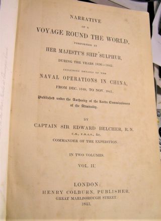 NARRATIVE OF A VOYAGE ROUND THE WORLD/RARE 1st Edit/1843/Capt.  SIR EDWARD BELCHER 6