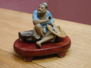 Antique Chinese Shiwan Mud Man " Opium Smoker Pipe " Classical Sculpture Figurine