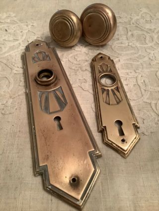 Vintage Copper/brass? Art Deco Door Knob Handles And Plates