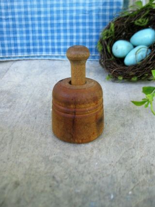 Small Early Antique Wood Butter Pat Press Leaf Imprint Butter Mold Stamp