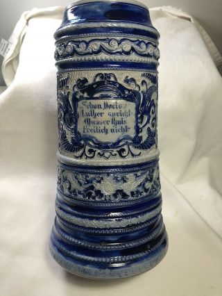Rare Huge 1800’s Westerwald Stoneware Blue Salt Glaze Stein 287