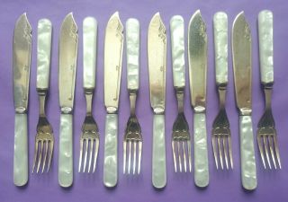 Vintage Set Of 6 Fish Knives & Forks Epns