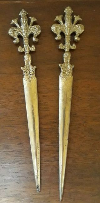 Vintage Rare Ornate Brass Dagger Sword Letter Opener Fleur De Lis