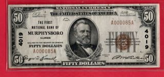 Elusive Rare 1929 $50.  00 Murphysboro Ill National 6 Known