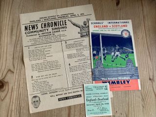 1952 England V Scotland Schools Rare Programme Ticket & Songsheet Duncan Edwards
