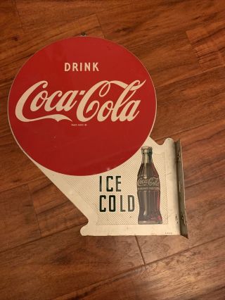 Vintage Double Sided Drink Coca - Cola Flange Sign Ice Cold A - M 9 - 50 Rare