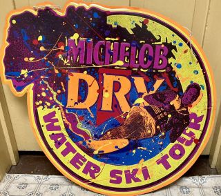 Rare 1991 Vintage Michelob Dry Beer Metal / Tin Sign Advertising 26 X 28 Skiing