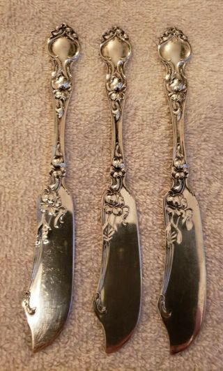 Violet By Wallace Sterling Silver Individual Butter Knives Decorated Blades