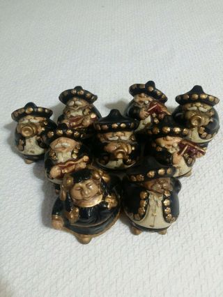 Vintage Mexican Folk Art Chalkware 9 Mariachi Band & Dancers Rare Lowered Price