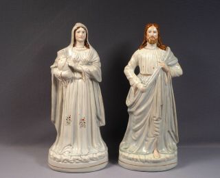 Staffordshire Figurine Rare Pair Christ And The Woman Of Samaria Victorian