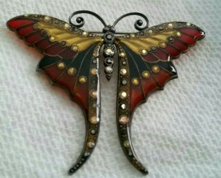 Vintage/antique Rare Plique - à - Jour Butterfly/moth Figural Large Brooch/pin