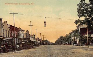 Fl 1900’s Very Rare Early View Monroe Street At Tallahassee,  Fla - Leon County