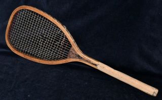 Rare Antique Wood 1880s Flat Top Racket Cork Handle Tennis Racket No Maker Name