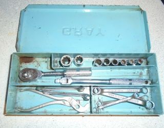 Very Rare Vintage Tool Set Gray Bonney 1/4 " Dr Ignition Ratchet Socket Metal Box