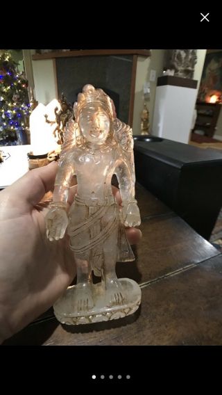 Very Rare Antique Hand Carved Natural Quartz Crystal Buddha Statue