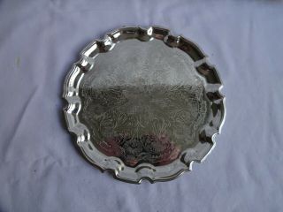 Vintage Silver Plated Small Engraved Tray Diameter 18 Cm